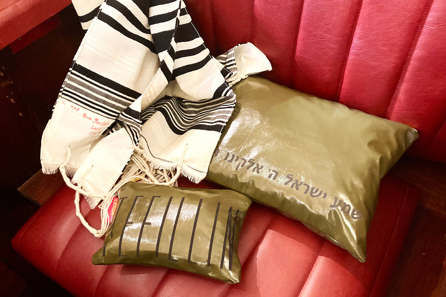 SCHLEPP - TALLIT BAG SET - OLIVE FAUX LEATHER