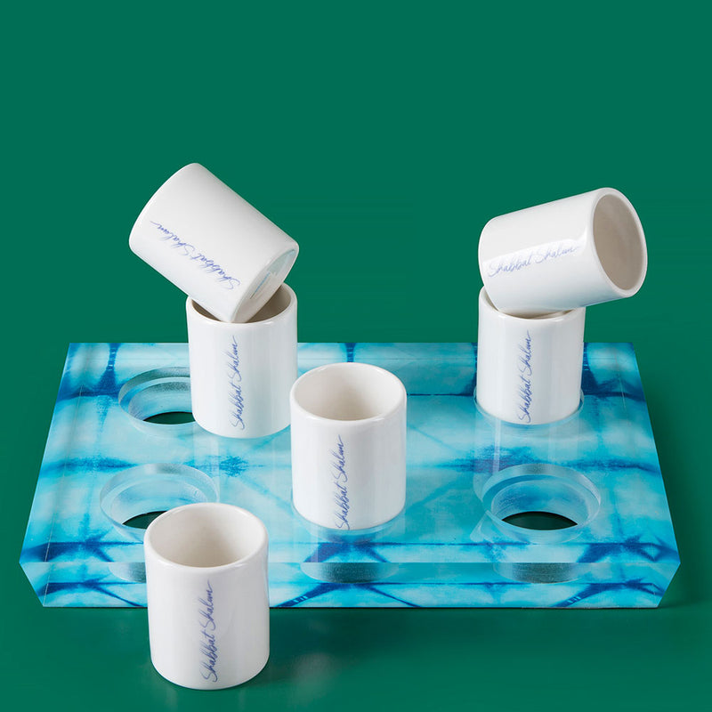 OY VEY - CUP TRAY & 6 KIDDUSH CUPS
